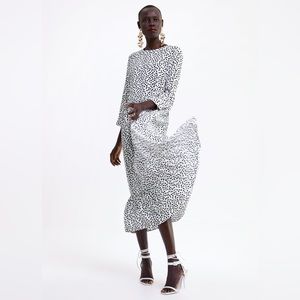Zara Black White Polka Dot Tiered Midi Dress